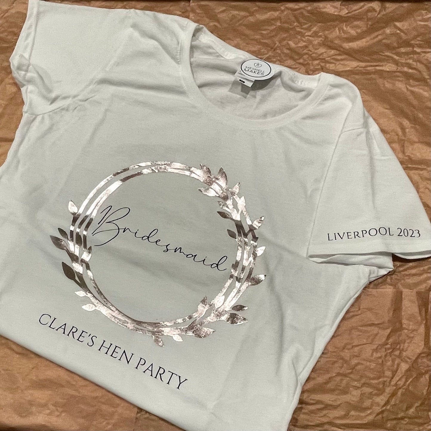 Hen Party Tshirts Metallic Rose Gold Wreath