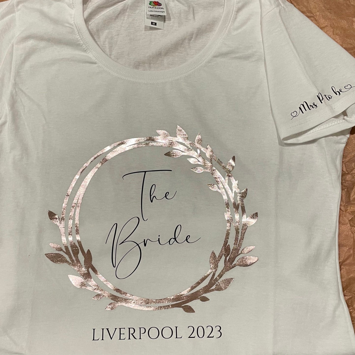 Hen Party Tshirts Metallic Rose Gold Wreath